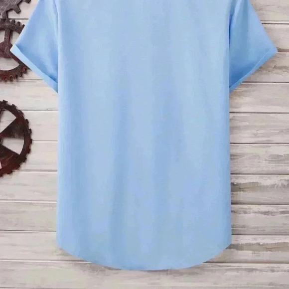 Blue Basic Men's Button Up Shirt - Picture 4 of 6